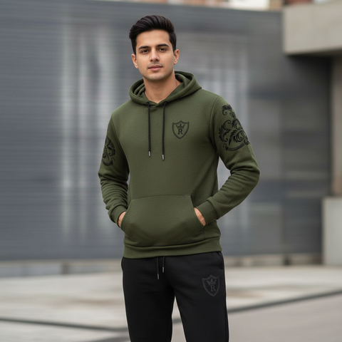 Royal Crest Black Winter Hoodie Tracksuit – in 4 colors