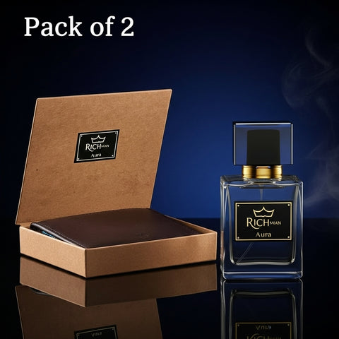 Pack of 2 – RichMan Aura Perfume and Leather Wallet