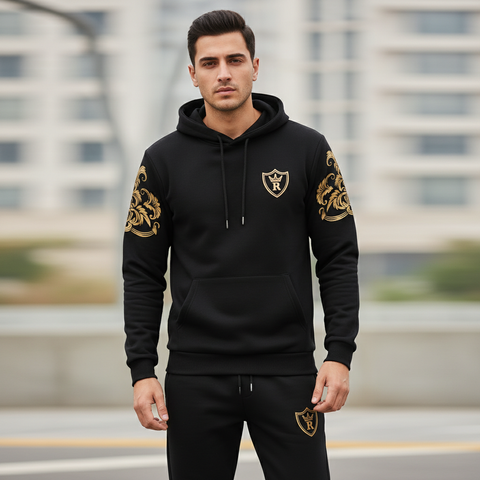 Royal Crest Black Winter Hoodie Tracksuit – in 4 colors