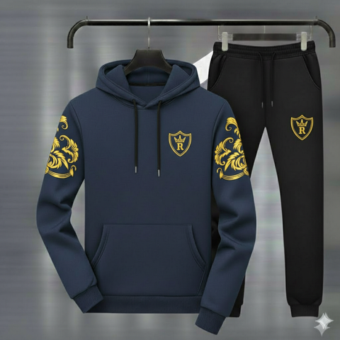 Royal Crest Black Winter Hoodie Tracksuit – in 4 colors