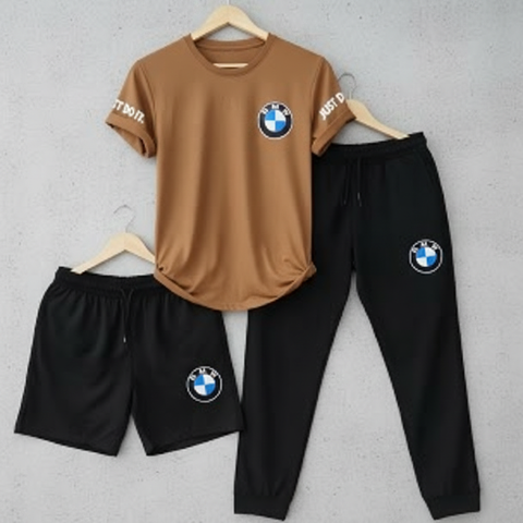 Men’s Pack of 3 Sports Set – T-Shirt, Shorts & Track Pants Gym Wear Combo