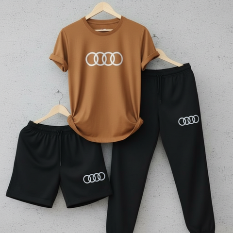 Men’s Pack of 3 Sports Set – T-Shirt, Shorts & Track Pants Gym Wear Combo