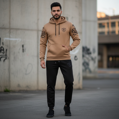 Royal Crest Black Winter Hoodie Tracksuit – in 4 colors