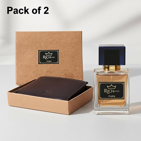 Pack of 2 – RichMan Aura Perfume and Leather Wallet