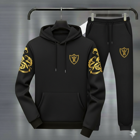 Royal Crest Black Winter Hoodie Tracksuit – in 4 colors