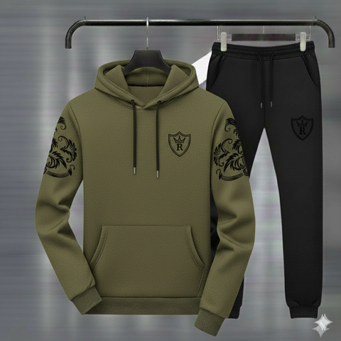 Royal Crest Black Winter Hoodie Tracksuit – in 4 colors