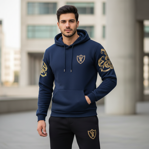Royal Crest Black Winter Hoodie Tracksuit – in 4 colors