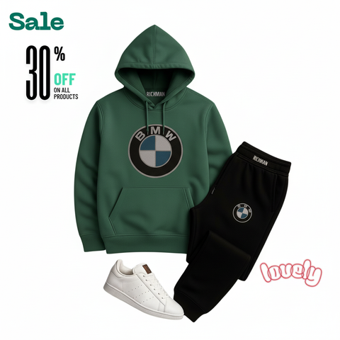 Royal Crest Green & Brown Hoodie Tracksuit – Premium Athletic Streetwear Set