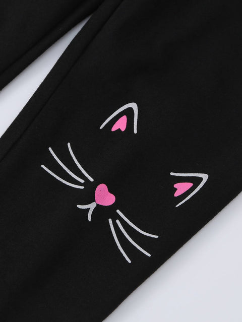 Cute Kitty Meow Printed Girl's Cartoon Cat Graphic Crew Neck Sweatshirt Pullover Tops and Sweatpants Two Piece Outfit Cute Kitty Meow Printed Girl's Cartoon Cat Graphic Crew Neck Sweatshirt Pullover Tops and Sweatpants Two Piece Outfit