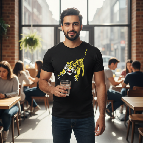 Men White Cotton CORNERD TIGER T-Shirt  – Graphic Round Neck Casual TSHIRT