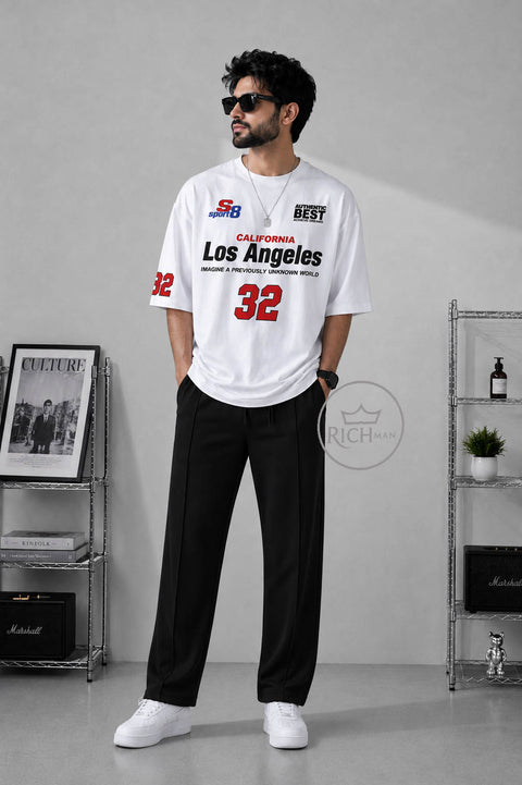 Los Angeles 32 Oversized Drop Shoulder T-Shirt with Loose Fit Trouser Set