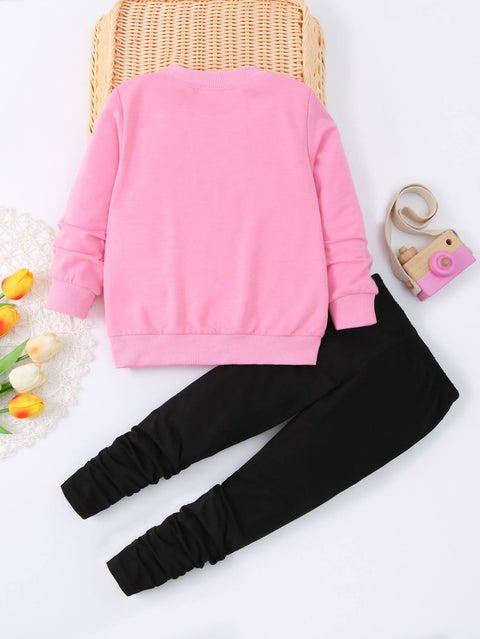 Cute Kitty Meow Printed Girl's Cartoon Cat Graphic Crew Neck Sweatshirt Pullover Tops and Sweatpants Two Piece Outfit Cute Kitty Meow Printed Girl's Cartoon Cat Graphic Crew Neck Sweatshirt Pullover Tops and Sweatpants Two Piece Outfit