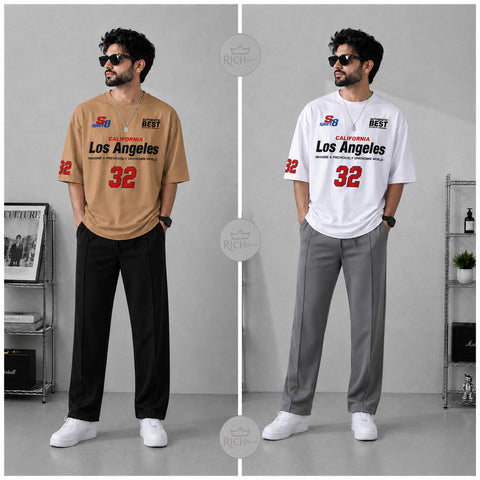Los Angeles 32 Oversized Drop Shoulder T-Shirt with Loose Fit Trouser Set