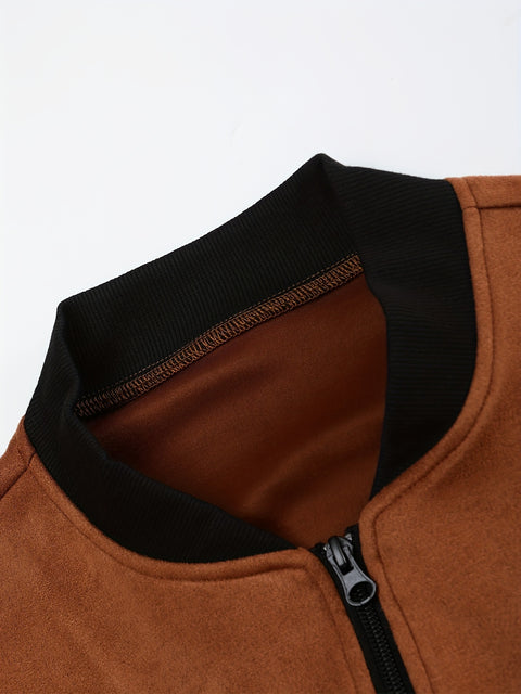 Men’s Brown Zipper Jacket with White Shirt – Casual Smart Look
