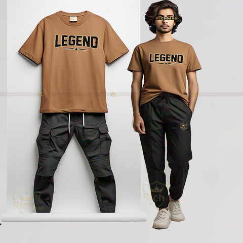 Summer Copper Brown T-Shirt & Black Cargo Trouser for Summer Tracksuit
