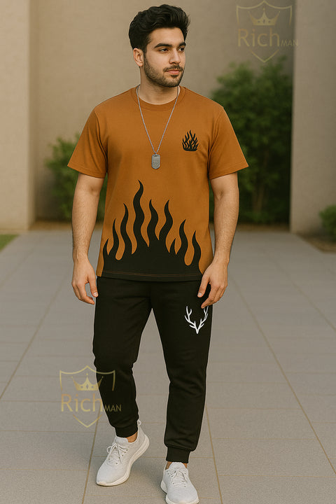 Rich Man High Quality Casual Suits for Men Summer Tracksuit for Men's Fine Fabric T-Shirt and Trouser set 2 pieces