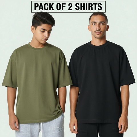 Pack of 2 Drop Shoulder T-Shirts for Men & Women – Relaxed Fit Street Style 🔥