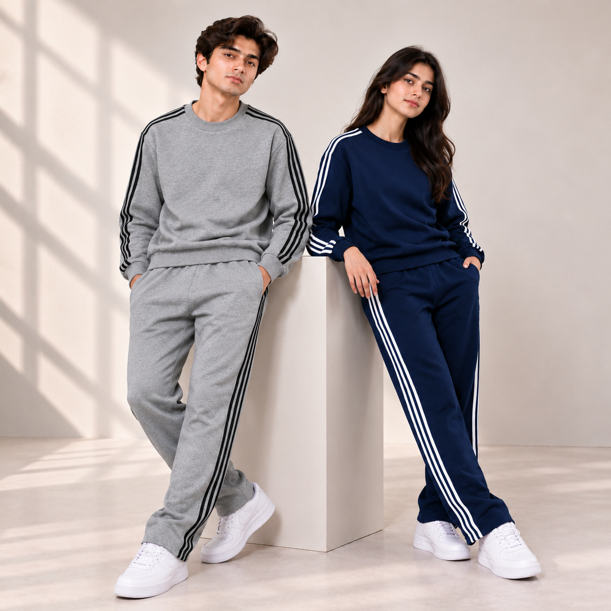 Premium Unisex 3-Stripe Tracksuit Set for Men & Women – Stylish Casual Winter Wear