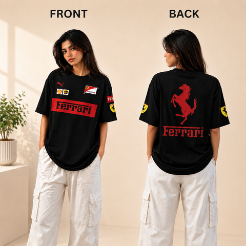 Ferrari Inspired Oversized Drop Shoulder T-Shirt for Women