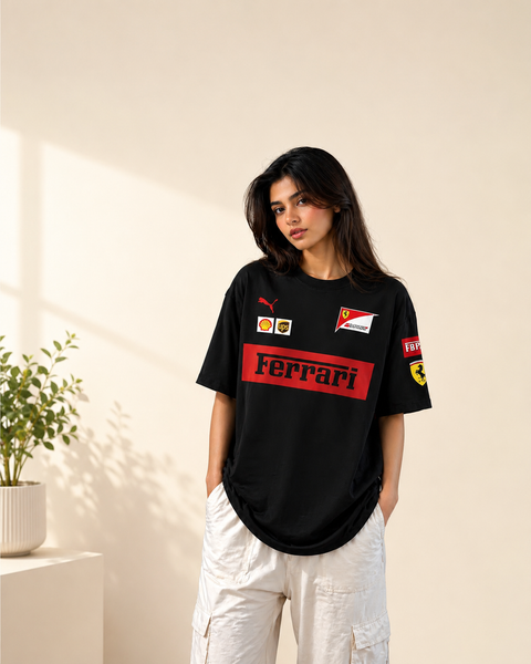 Ferrari Inspired Oversized Drop Shoulder T-Shirt for Women
