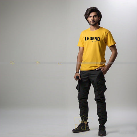 Rich Man round neck Yellow T-shirt & black Cargo trouser tracksuit set