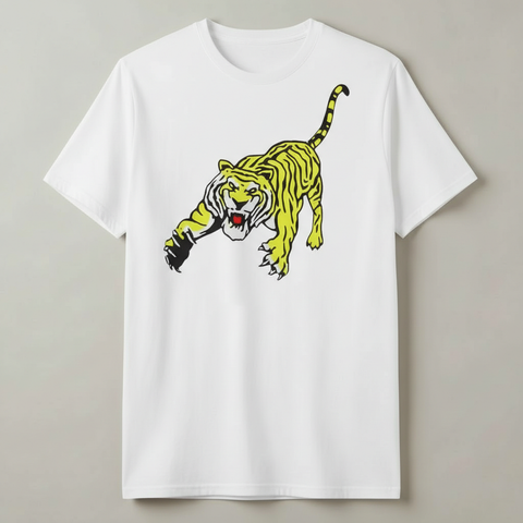 Men White Cotton CORNERD TIGER T-Shirt  – Graphic Round Neck Casual TSHIRT