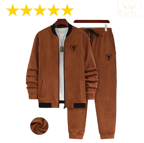Men’s Brown Zipper Jacket with White Shirt – Casual Smart Look