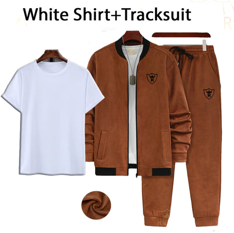 Men’s Brown Zipper Jacket with White Shirt – Casual Smart Look